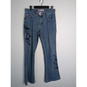 COS JEANS Jeans Womens‎ 6 Blue Flared Mid Rise Embroidered Rhinestone Denim